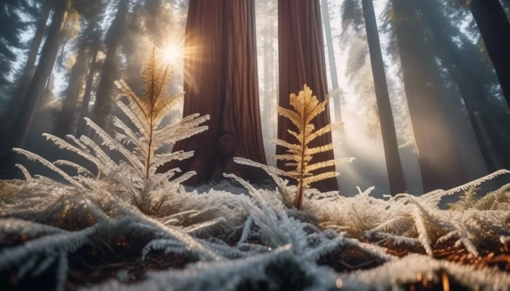 redwood trees and frost