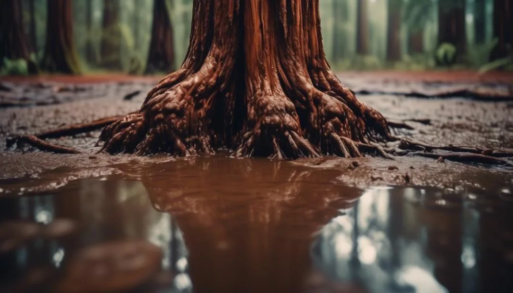 redwood trees and wet soil
