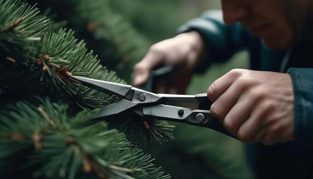 trimming a spruce tree